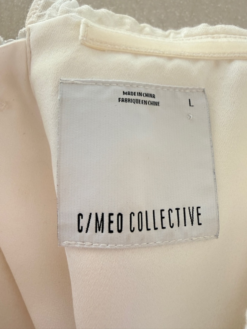 C/MEO Collective Sacrifices Gauze Ruffle Midi Dress Ivory Off Shoulder Large L - Picture 9 of 16